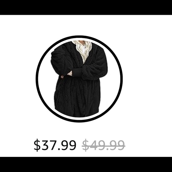 Like new! Amazon $38 Fuzzy hooded open front fleece w/ 2 pockets L Wore once! - Picture 2 of 11